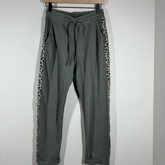 Sundry Equinox Sweatpants Joggers Olive Green Leopard Trim Size 1/Small - Picture 1 of 6
